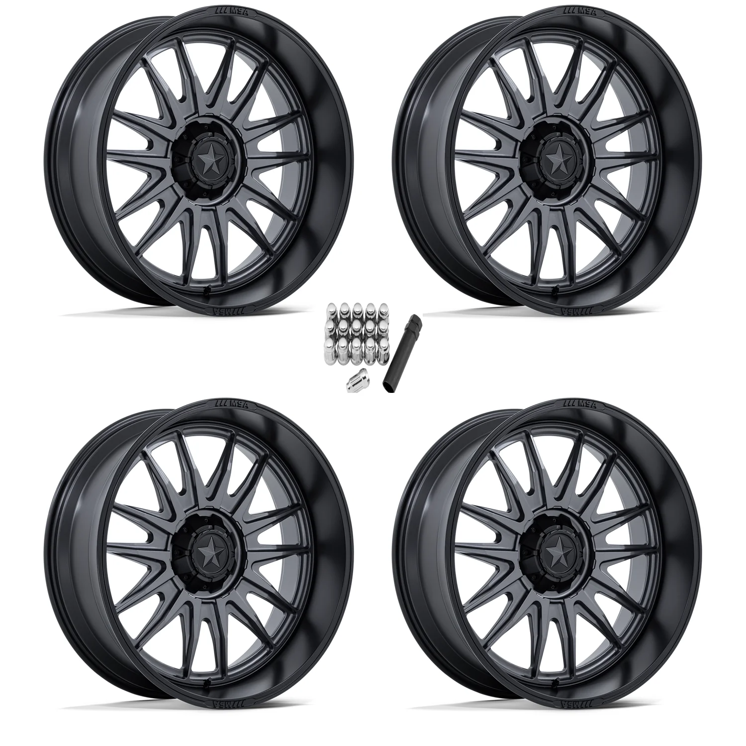 MSA M55 Commander Matte Gunmetal 24x10 Wheels/Rims (Full Set)